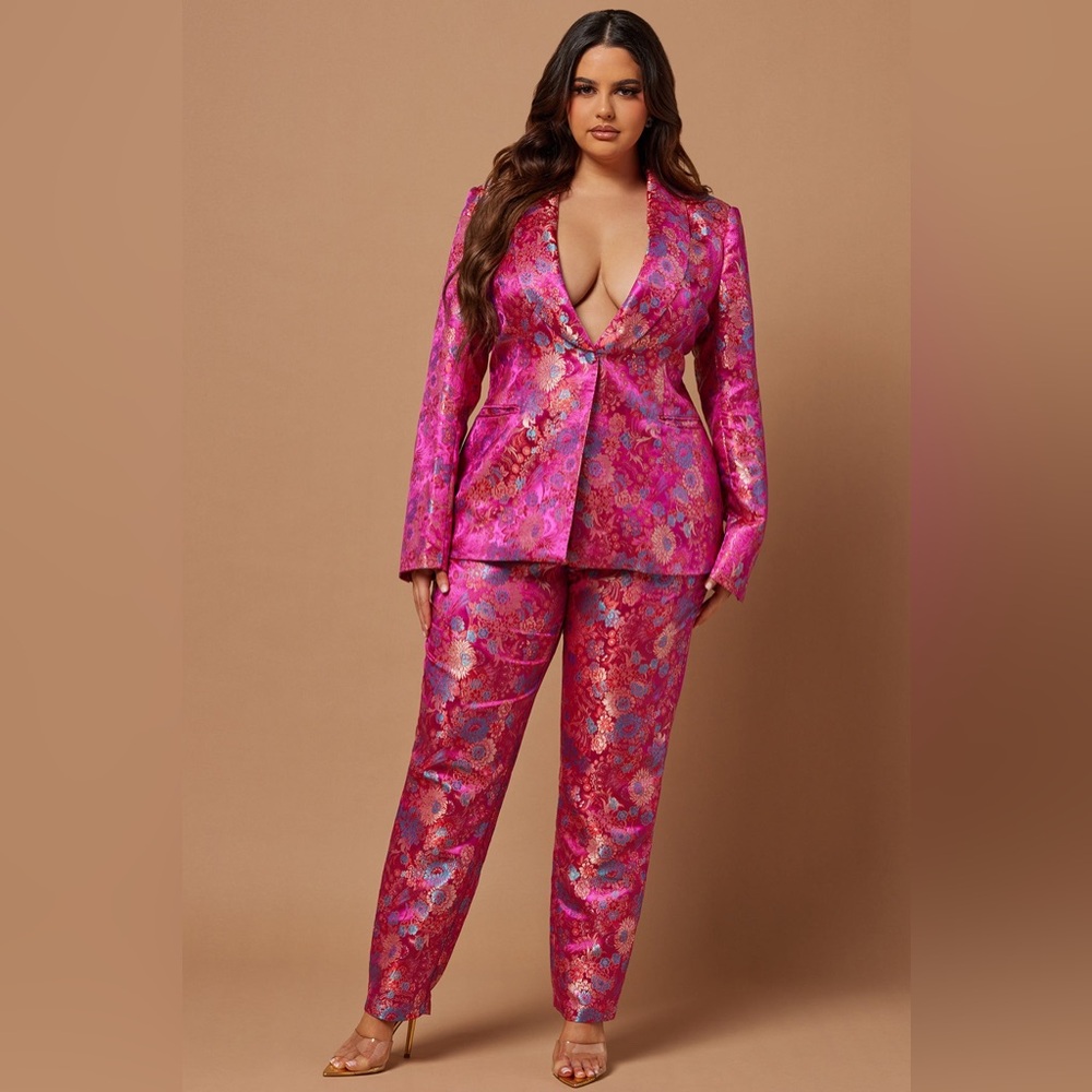 Fashion Nova Pink Metallic Brocade Pantsuit - Picture 5 of 7